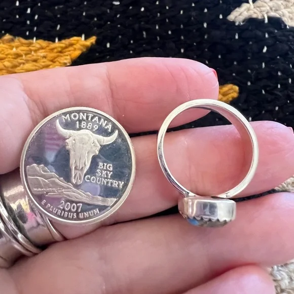 ❤️ Golden Hills Turquoise 925 Southwestern Navajo 2 Stone Adj Ring 6.2gm Unisex - Picture 8 of 16